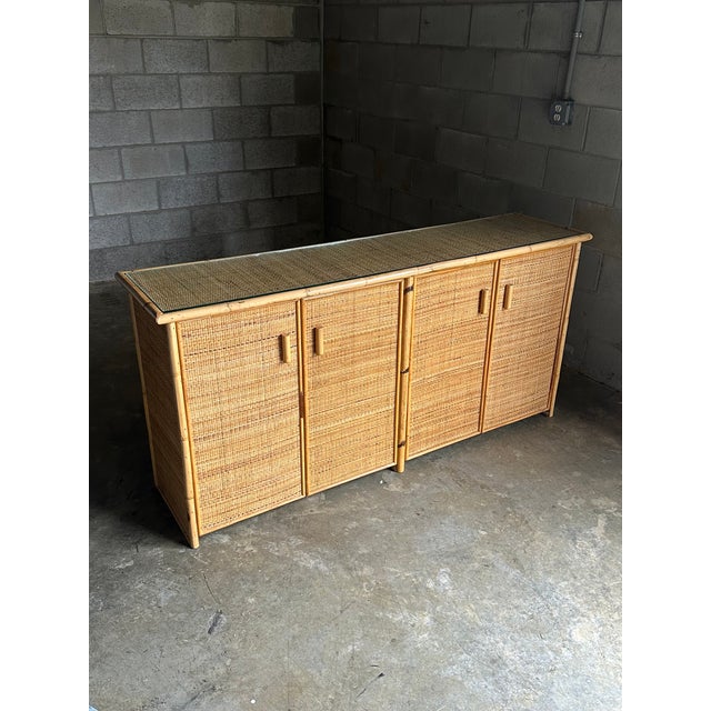 English 1980s Vintage British Colonial Style Bamboo and Cane Sideboard For Sale - Image 3 of 12