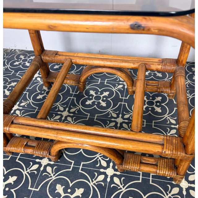 Mid-Century Modern Italian Bamboo and Rattan Side Tables with Smoked Glass, 1950s, Set of 2 For Sale - Image 12 of 18
