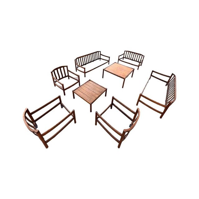 Scandinavian Leather Sofa, Armchairs, and Coffee Table Set, 8 Pieces, 1960s For Sale - Image 3 of 16