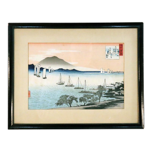 Antique Japanese Wood Block Print “Lake Suwa in Shinano Province” by Hiroshige
