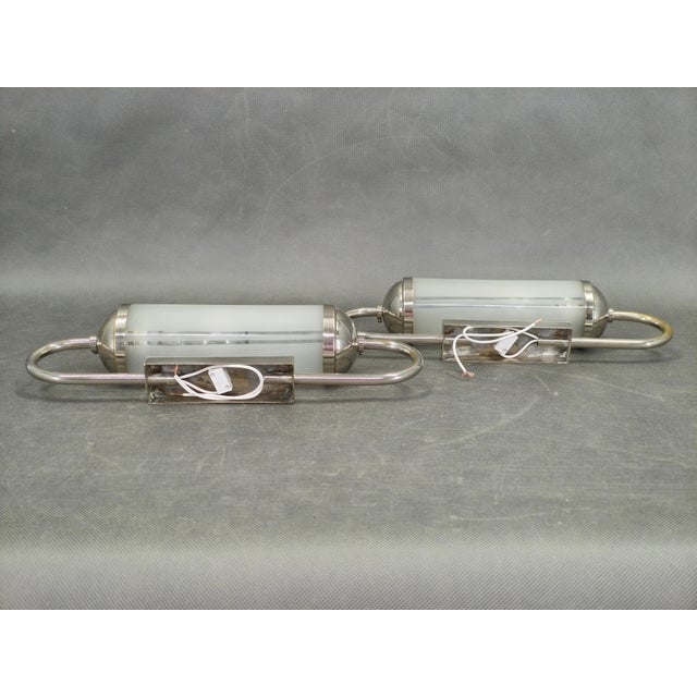 Art Deco Nickel and Glass Wall Lights, 1930s, Set of 2 For Sale - Image 6 of 12