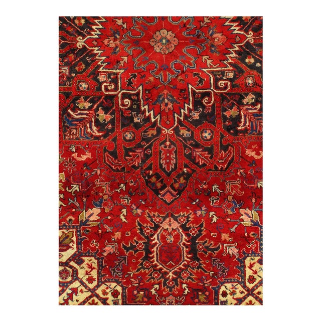 Abstract Red Color Persian Vintage Heriz 10' X 12'8'' For Sale - Image 3 of 6
