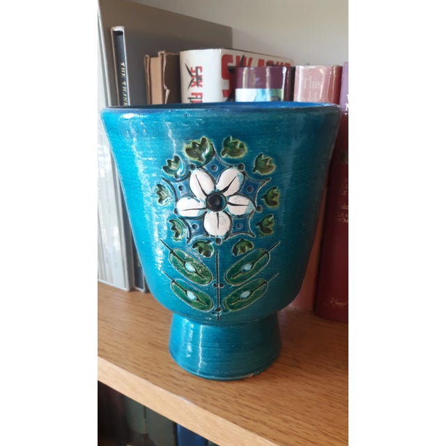 Mid-Century Modern Vintage Aldo Londi Turquoise Footed Vessel Vase For Sale - Image 3 of 8