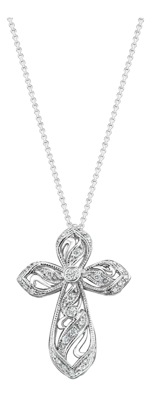 Celtic Irish Style Diamond Cross Pendant .50cttw 14k White Gold