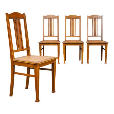 Art Nouveau Chairs in Oak, Set of 4 For Sale