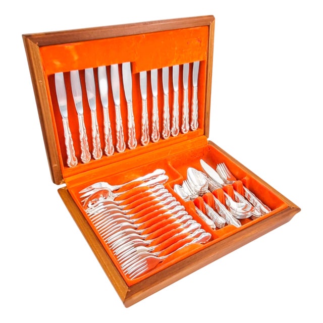 Flirtation Flatware Set with Teak Canteen, 1960s, Set of 62 For Sale