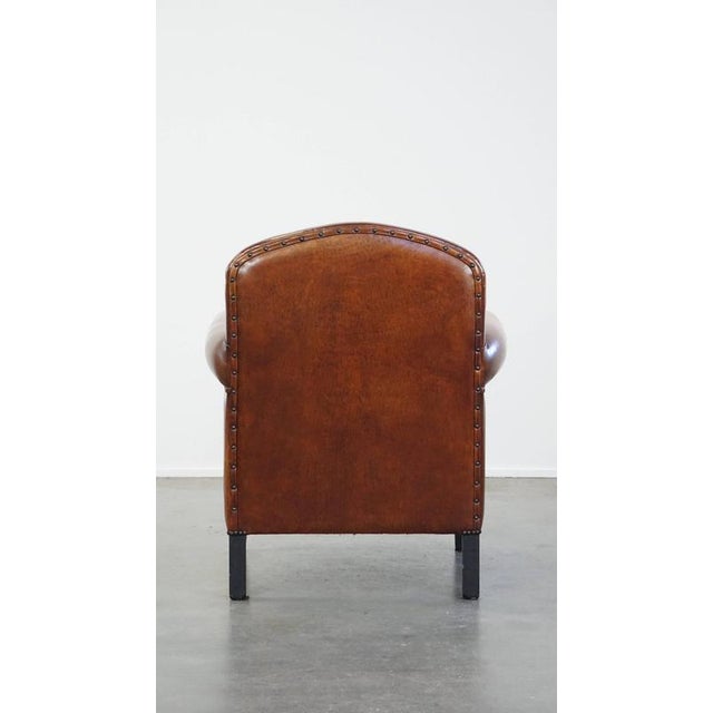 Sheep Leather Armchair with Decorative Nails and Black Piping For Sale - Image 4 of 13