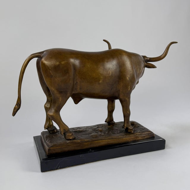 Metal Large Bronze Texas Longhorn Sculpture on Marble Base For Sale - Image 7 of 10
