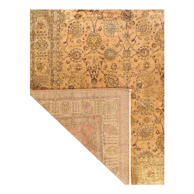 Light Peach Fine Hand Knotted Vintage Tabriz 9'7'' X 12'4'' For Sale - Image 4 of 7