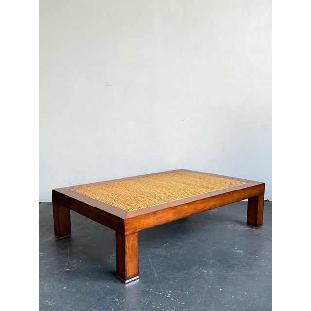 Late 20th Century Vintage Woven Rattan “Modern Barn” Coffee Table After Ralph Lauren For Sale - Image 5 of 12