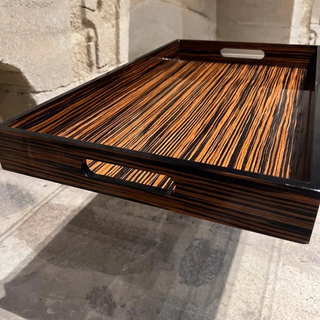 Ebony Exotic Wood Breakfast Serving Tray Macassar and Ebony For Sale - Image 8 of 8