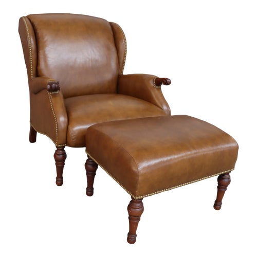 Stickley Leather Wingback Chair Ottoman