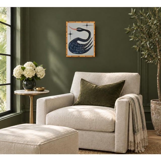 Original hand-painted oil painting by artist Tatiana Duperault Dramatic black swan with intricate zigzag feather detailing...