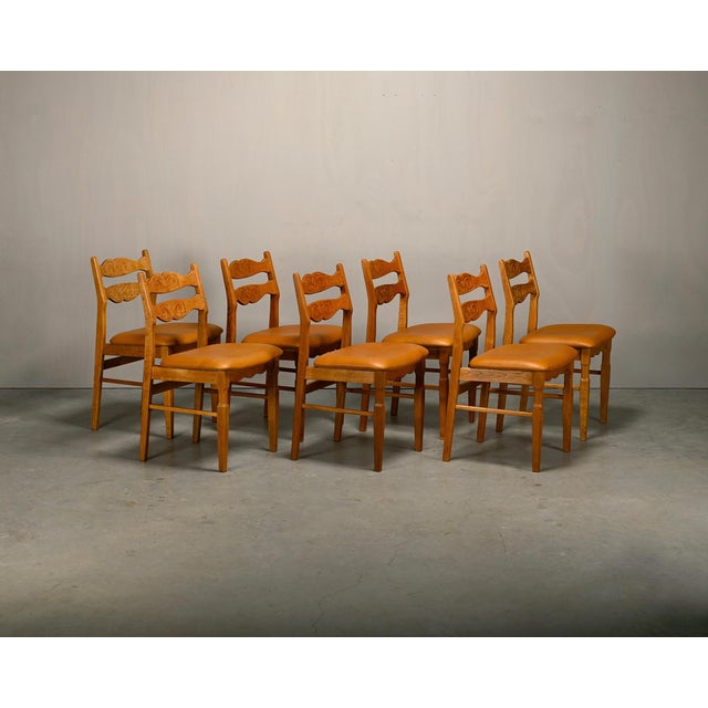 Brown Razorblade Style Dining Chairs in Oak and Leather by Henning Kjærnulf, Denmark, 1960s, Set of 7 For Sale - Image 8 of 18