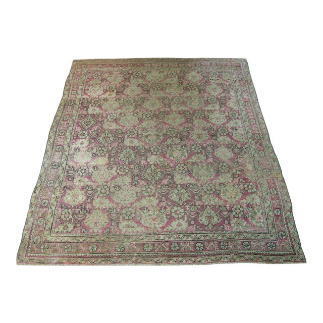1850s Antique Floral Turkish Oushak Rug For Sale
