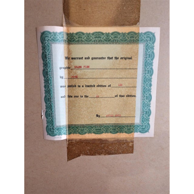 Printmaking Materials Green Fish by Kaiko Moti Limited Edition Lithograph For Sale - Image 7 of 8