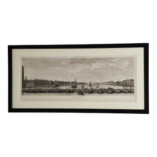 Rare French Engraving of Floating Bridge Over the Neva, St. Petersburg, Circa 1750 For Sale