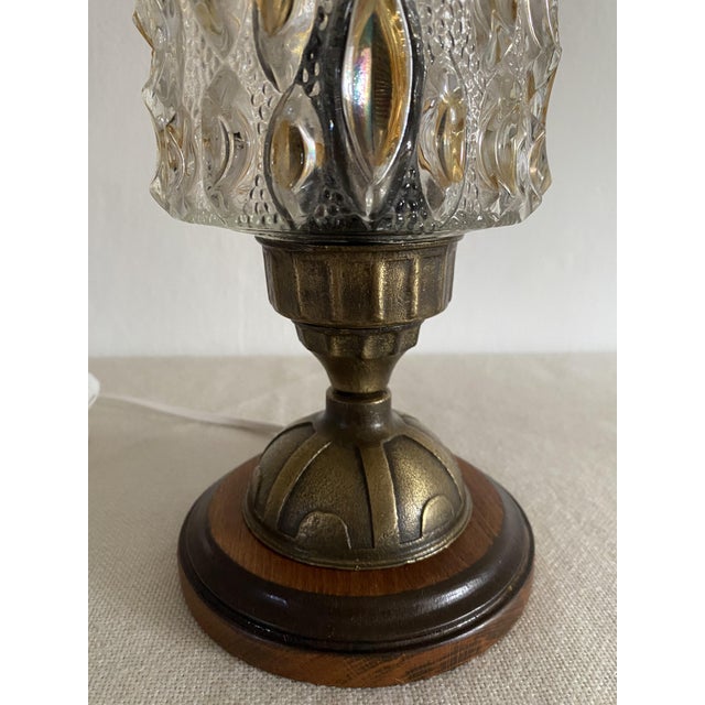 Amber Pressed Glass Table Lamp with Wooden Base, 1970s For Sale - Image 9 of 13