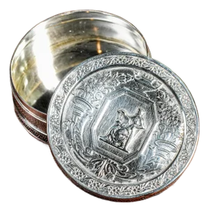 1900s Stunning Neoclassical Antique French Sterling Silver 950 Round Pill Snuff Trinket Box Home Decor