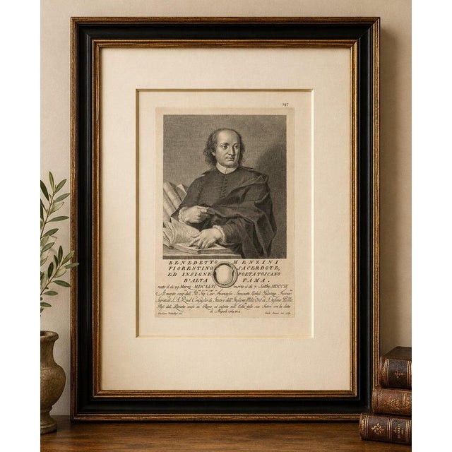 Hollywood Regency Benedetto Menzini, Florentine Poet & Priest Portrait, 1769, Etching For Sale - Image 3 of 9