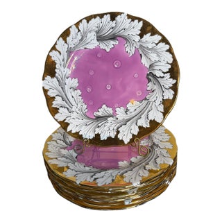 Set of Eight Fornasetti Style Pink Splash Luster Dinner Plates For Sale