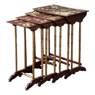 French Floral Painted Nesting Tables, 1880s, Set of 4 For Sale