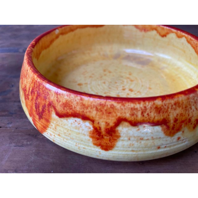 Mid-Century Modern Vintage Drip Glaze Orange Flame Pattern Ceramic Bowl For Sale - Image 3 of 7