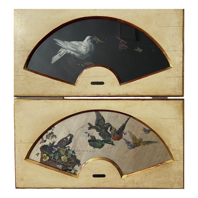 Bernardo Ferrándiz Bádenes, Fan, Valencia, Málaga, 1882, Oil on Silk, Framed, Set of 2 For Sale