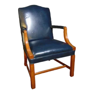 Chippendale Style Mahogany Royal Blue Leather Lounge Chair