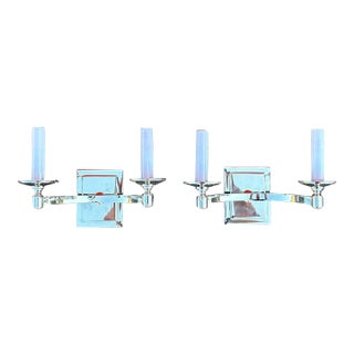 Visual Comfort Signature "Tt" Two-Light Wall Sconces in Polished Nickel - a Pair For Sale