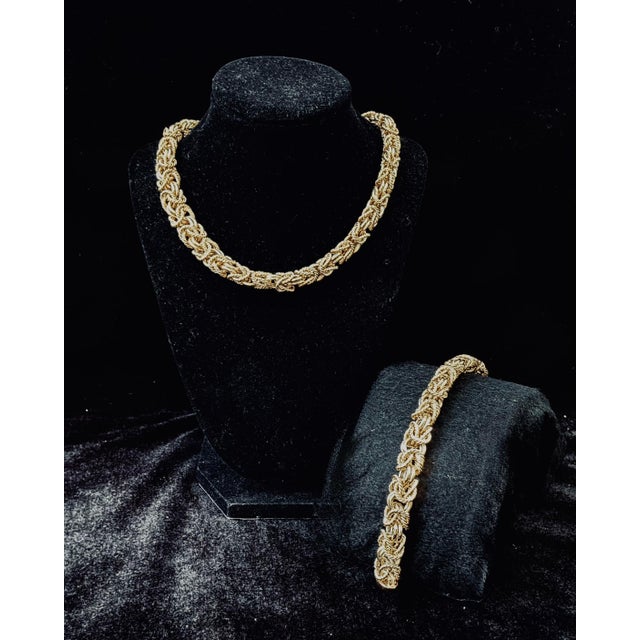 Vintage Italian 14k Gold Woven Link Necklace and Bracelet Set For Sale - Image 4 of 18