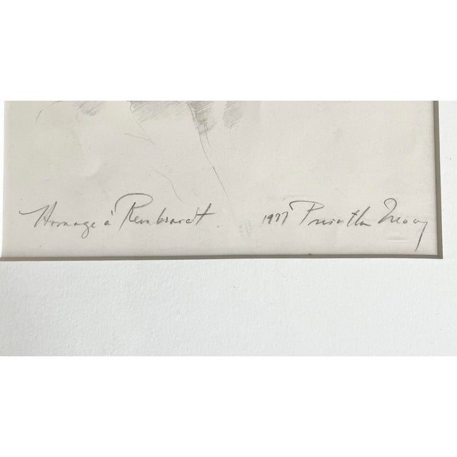 1977 Priscilla Treacy "Hommage À Rembrandt" Framed Original Pencil Portrait Study For Sale - Image 4 of 7