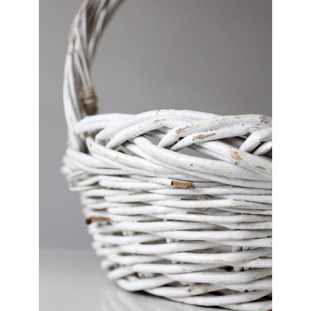 Vintage White Wicker Gathering Basket With Double Handles For Sale - Image 15 of 17