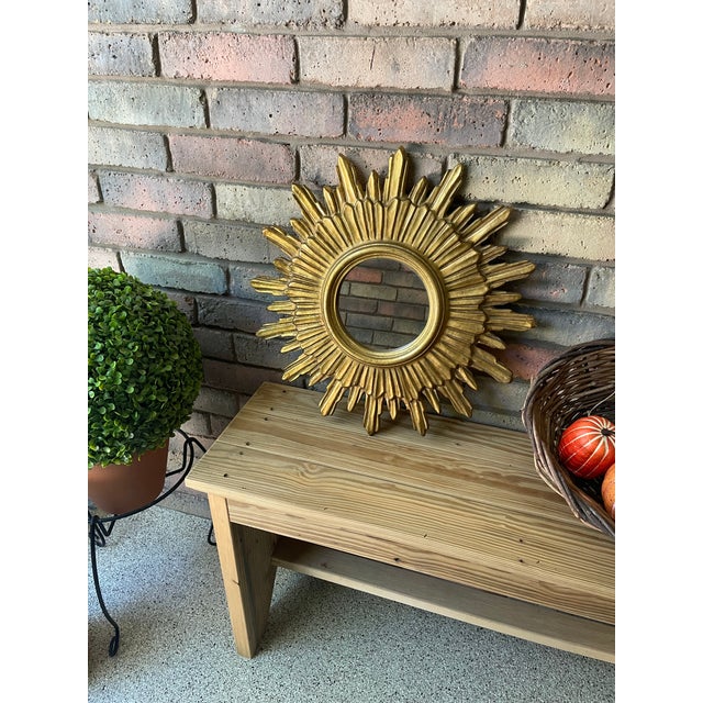 1970s Mid Century Modern Italian Florentine 20" Gilded Sunburst Wall Mirror For Sale - Image 15 of 18