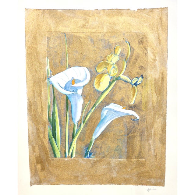 "Iris and Calla Lily in Gold" Modern Watercolor by Martha Holden For Sale In Los Angeles - Image 6 of 7