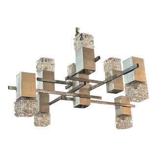 French MCM Nickle and Glass 8 Light Suspension Chandelier For Sale