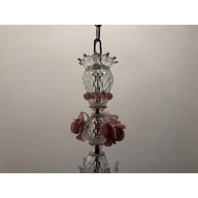 1960s Venetian Murano Glass Clear Pink Chandelier, 1960s For Sale - Image 5 of 13