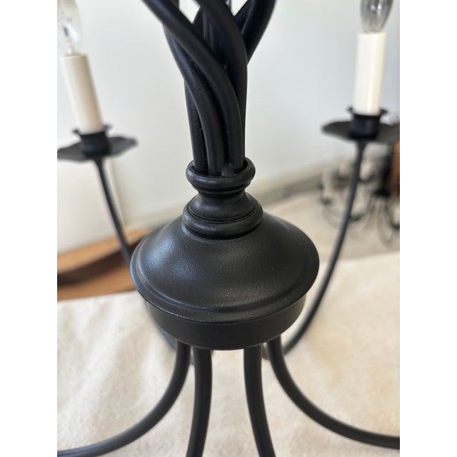 1990s Hubbardton Forge Hand-Forged Wrought Iron 6-Arm Candelabra Chandelier For Sale In Providence - Image 6 of 11