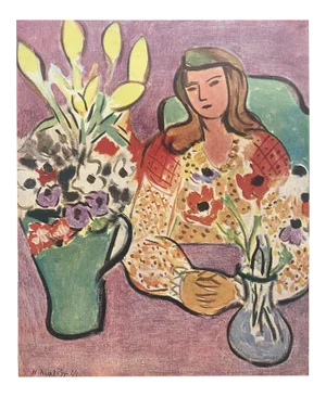 Henri Matisse Vintage 1946 Lmtd Edtn French Fine Art Lithograph Print " Jeune Fille Aux Anemones Sur Fond Violet " 1944