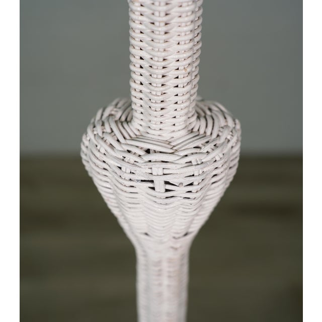 Hollywood Regency Antique Early 20th Century White Wicker Floor Lamp For Sale - Image 3 of 5
