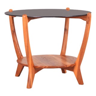 Mid-Century Black Coffee Table in Oak & Black Glass, 1960s For Sale
