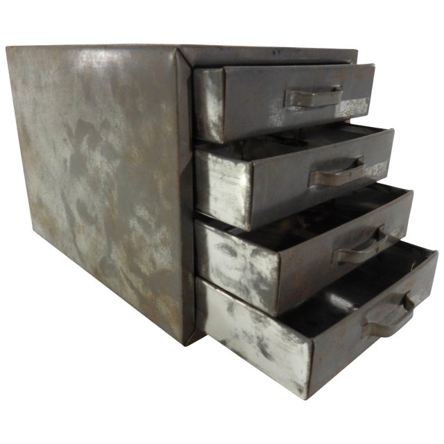 Midcentury Small Industrial Metal Box With Drawers For Sale