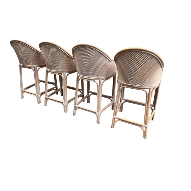 Wood Late 20th Century Split Reed Rattan Bamboo Counter Bar Stool Chairs Henry Link For Sale - Image 7 of 18