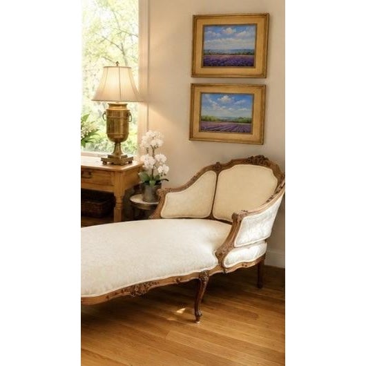Cream Antique Carved Louis XV Style Chaise Lounge Upholstered in Ivory For Sale - Image 8 of 18