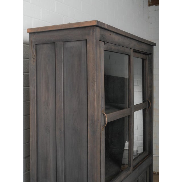 Late 20th Century Charcoal Wood Cabinet With Glass Upper Doors For Sale - Image 5 of 6