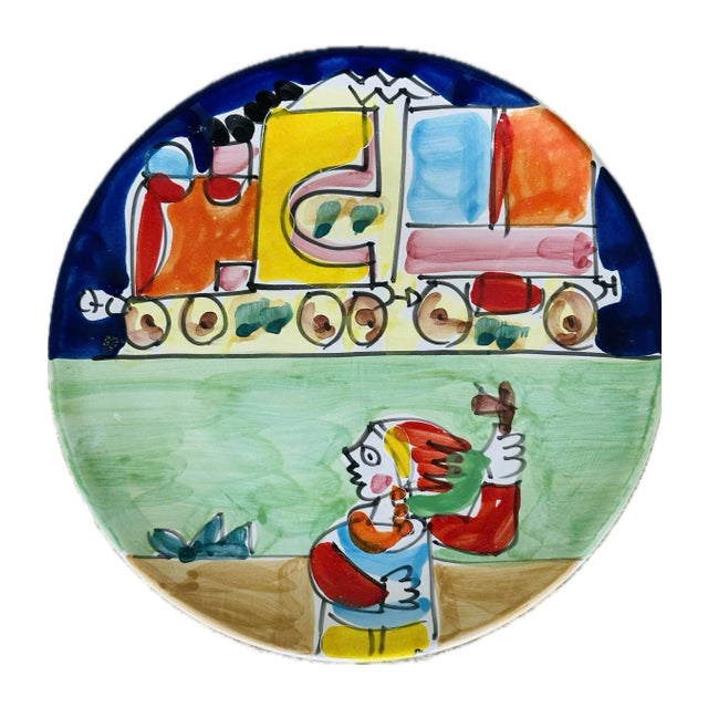Ceramic Italian Wall Art in the Style of DeSimone Hand Painted Plates Collection - Set of 5 For Sale - Image 7 of 12