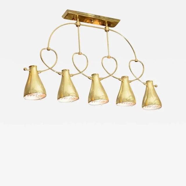 Late 20th Century Modernist Mid Century Five Light Brass Chandelier by Lightolier For Sale - Image 5 of 5