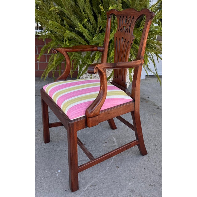 Chippendale Burton-Ching Chippendale Arm Chair W Scalamandre Stripe For Sale - Image 3 of 5