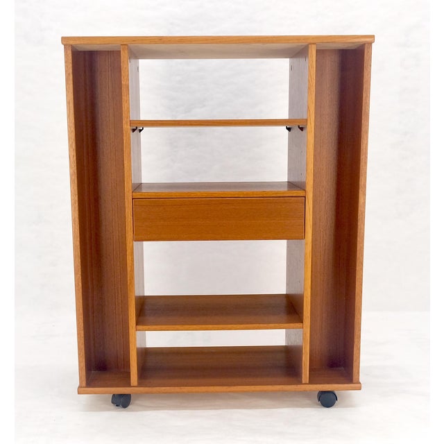 Danish Mid Century Modern 1970s Teak Bookcase Entertainment Center on Wheels For Sale - Image 9 of 14