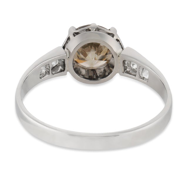 1930s French Art Deco 1.31 Carat Fancy Brown Diamond Platinum Engagement Ring, Size 7.75 For Sale In Los Angeles - Image 6 of 6